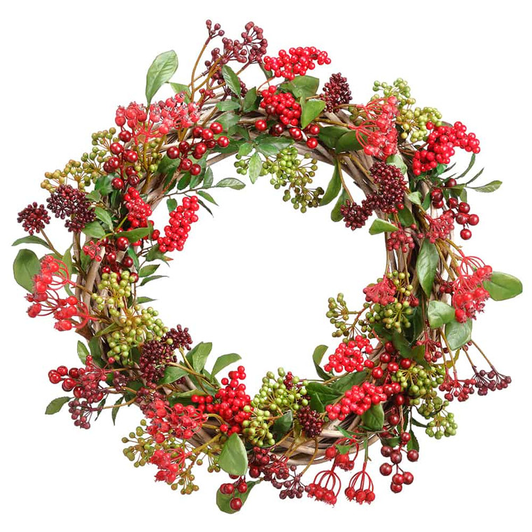 24" Berry Wreath Red Burgundy XBW057-RE/BU By Silk Flower