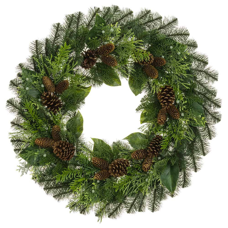 36" Pine/Cedar/Pine Cone Wreath Green Brown XDW211-GR/BR By Silk Flower