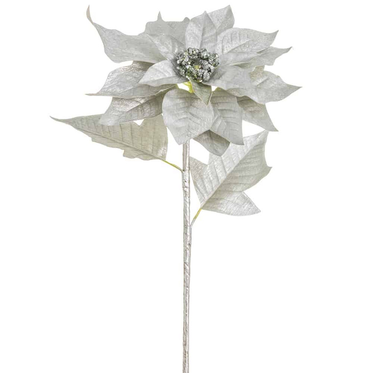 30" Metallic Poinsettia Spray Silver (Pack Of 12) XFS082-SI By Silk Flower