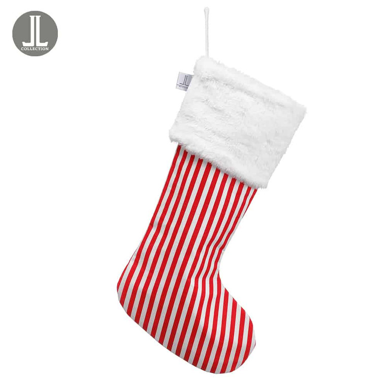22" Stripe/Fur Stocking Red White (Pack Of 6) XKZ678-RE/WH By Silk Flower