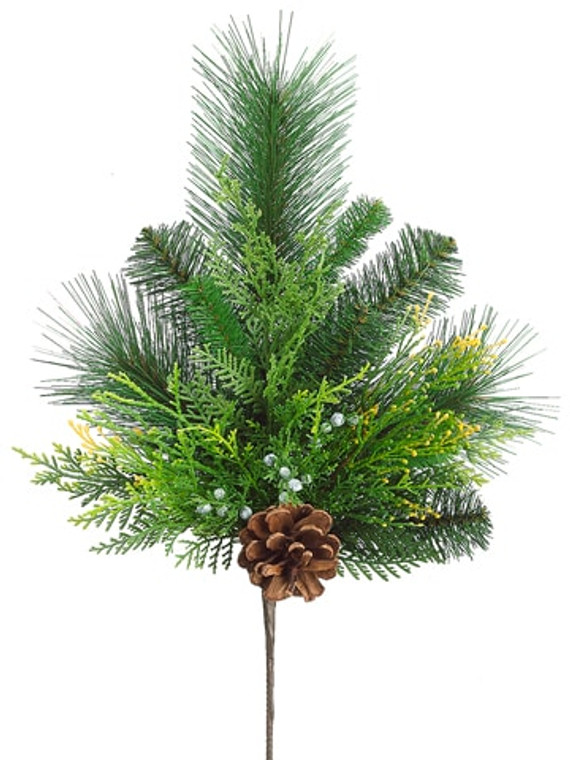 22" Pine Cone/Berry/Cedar/Pine Spray Green Brown (Pack Of 12) YSP132-GR/BR By Silk Flower