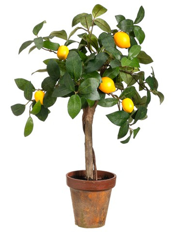22" Young Lemon Topiary In Paper Mache Pot Yellow (Pack Of 4) LQR757-YE By Silk Flower