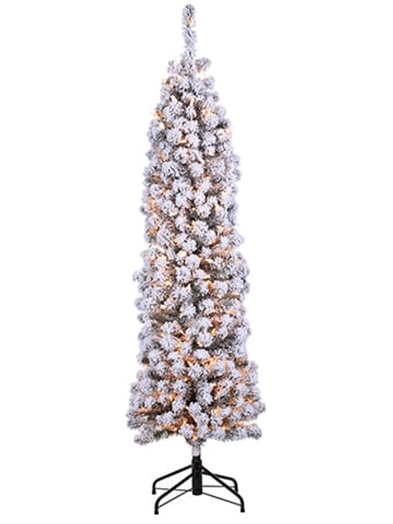 6'Hx19"D Flocked Tower Tree X390 W/300 Clear Lights On Metal Stand Snow YTW416-SN By Silk Flower