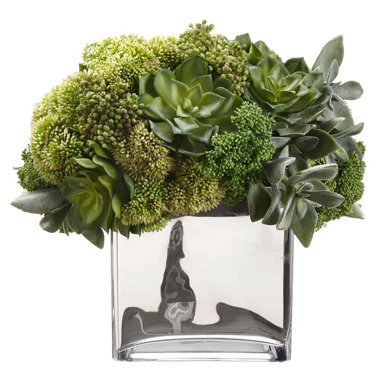 13"H X 13.5"W X 14"L Succulent/Sedum In Vase Green WF9400-GR By Silk Flower