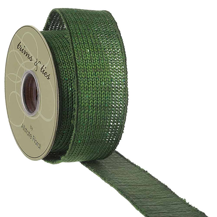 2.5"W X 10Yd Glittered Knitted Ribbon Green (Pack Of 6) RW4942-GR By Silk Flower