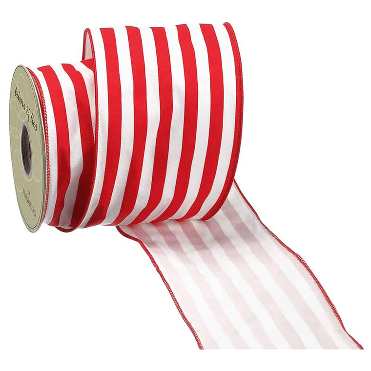4"W X 10Yd Stripe Ribbon Red White (Pack Of 6) RW6232-RE/WH By Silk Flower