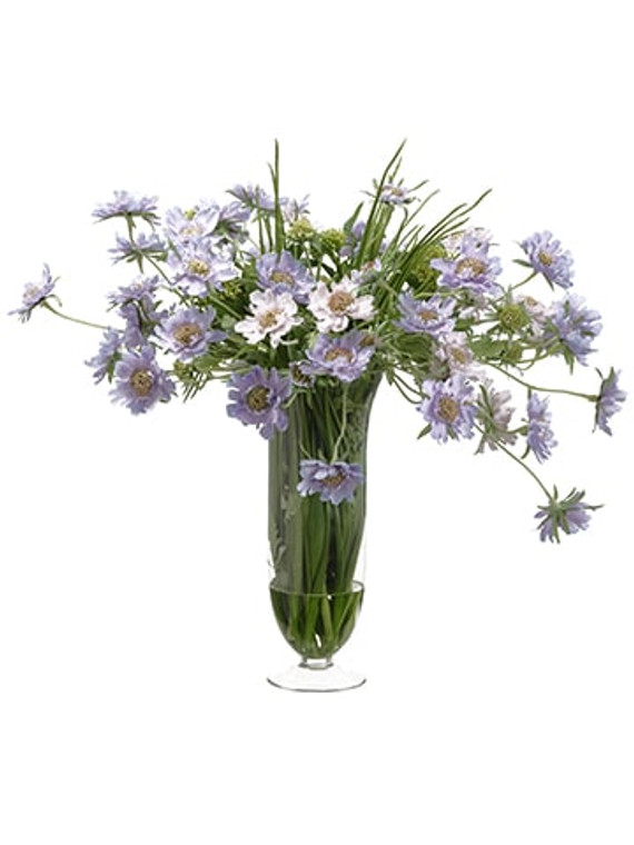 28"H X 28"W X 31"L Scabiosa/Grass In Glass Vase Lavender Pink WF9324-LV/PK By Silk Flower