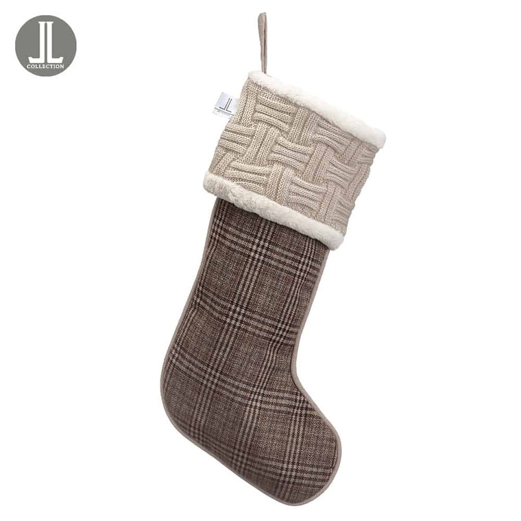 22" Plaid/Knitted Stocking Brown Gray (Pack Of 6) XKZ681-BR/GY By Silk Flower