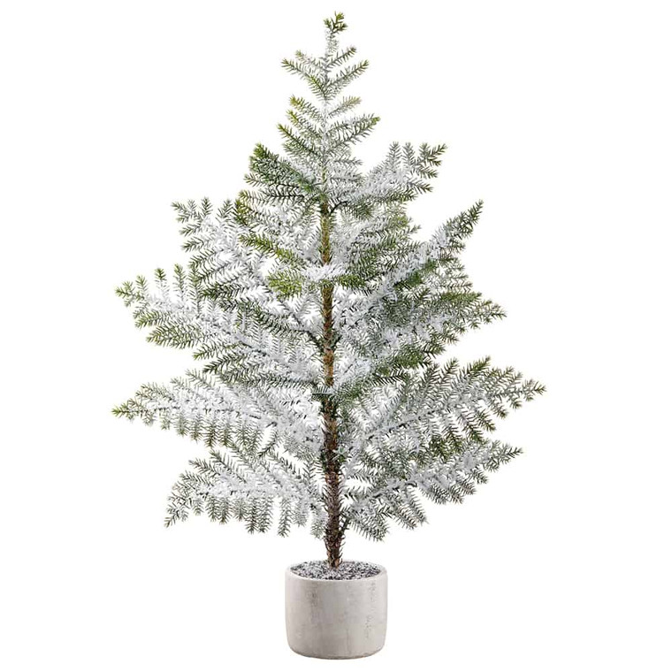 38" Snowed Pine Tree In Cement Pot Green White (Pack Of 2) YTM930-GR/WH By Silk Flower