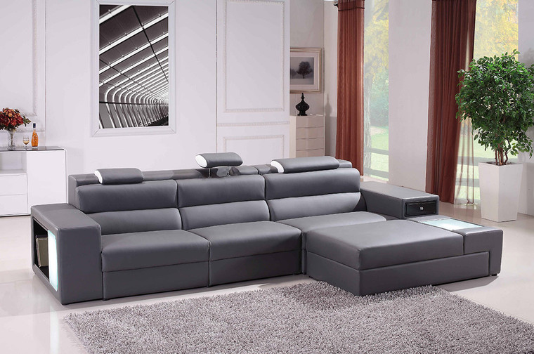 VIG Divani Casa Polaris Mini - Contemporary Bonded Leather Sectional Sofa VGEV5022B-GRY