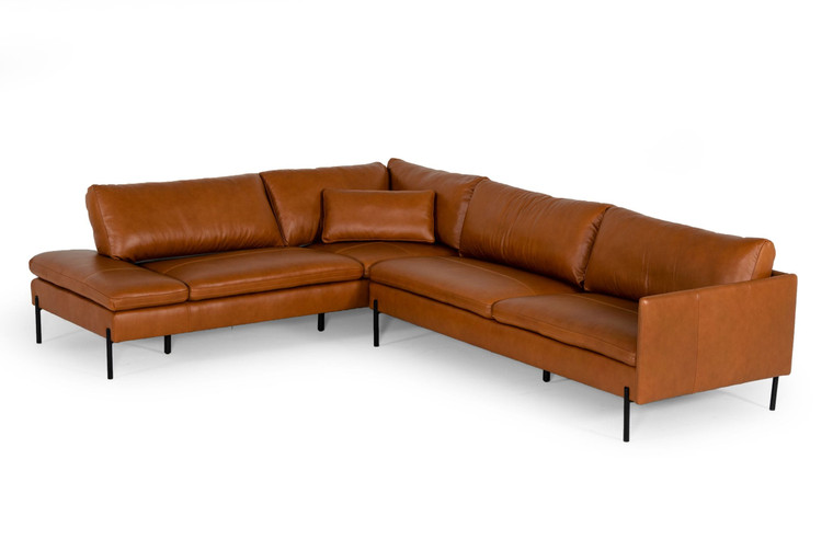 VIG Divani Casa Sherry - Modern Cognac Laf Chaise Leather Sectional Sofa VGKKKF.1061Z-CGN-LAF-SECT