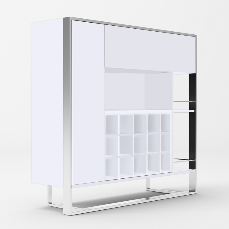 VIG Modrest Fauna - Modern White & Stainless Steel Wine Cabinet VGBBBN-2W-CAB-WHT