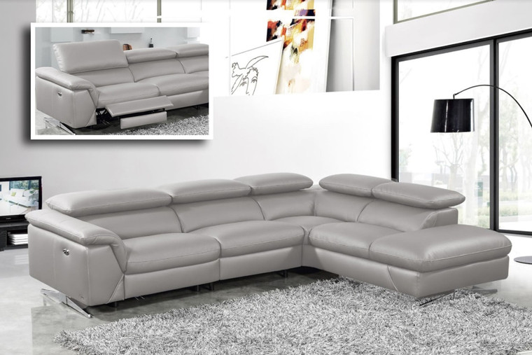 VIG Divani Casa Maine - Modern Medium Grey Eco-Leather Raf Chaise Sectional Sofa W/ Recliner VGKNE9104-E9105-MGRY-RAF