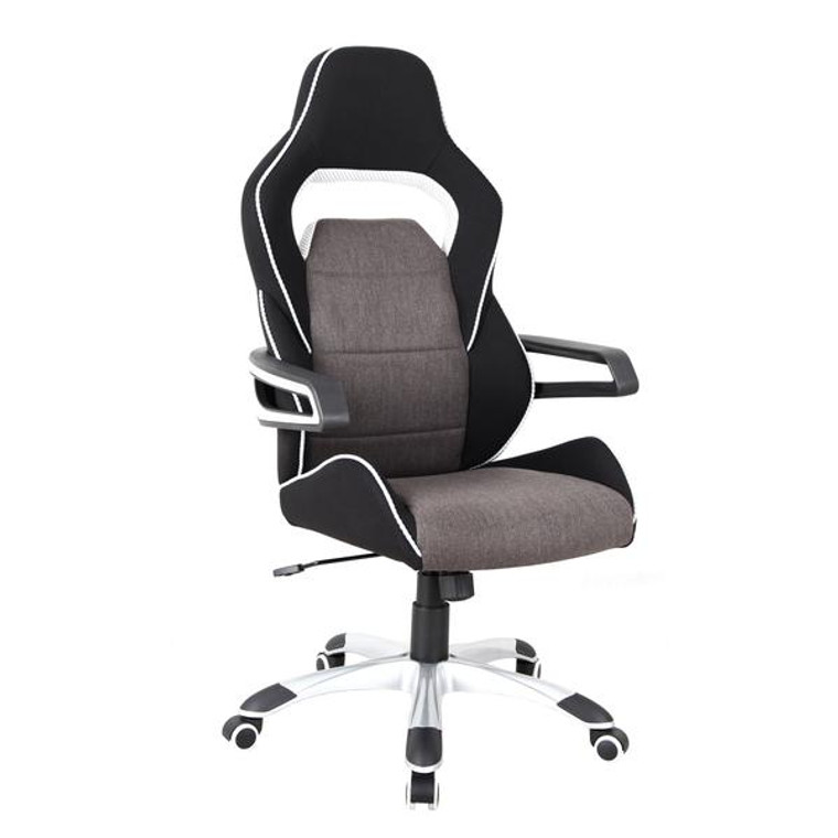 Techni Mobili Ergonomic Upholstered Racing Style Home & Office Chair, Grey/Black RTA-2017-GRY