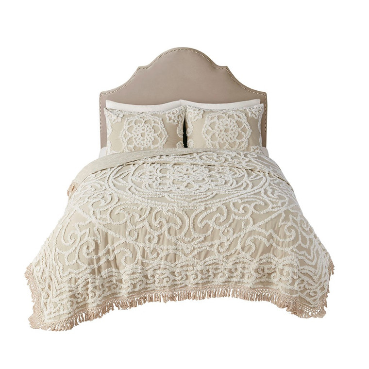 Laetitia Tufted Cotton Chenille Medallion Fringe Coverlet Set Full/Queen MP13-7118 By Olliix