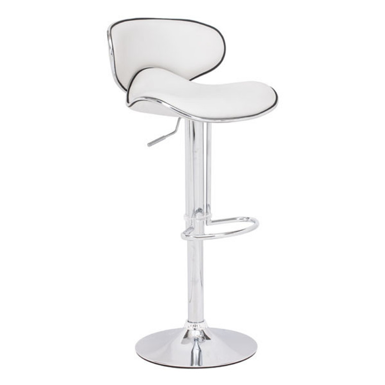 Homeroots 18.7" X 18.3" X 40.9" White Leatherette Chromed Steel Bar Chair 249020