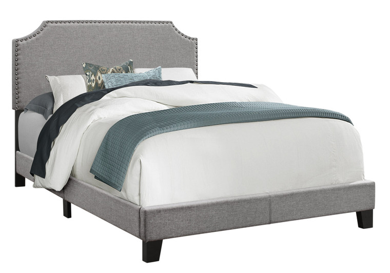 Homeroots Full Size Grey Linen With Chrome Trim And Solid Wood Black Feet Bed 333294