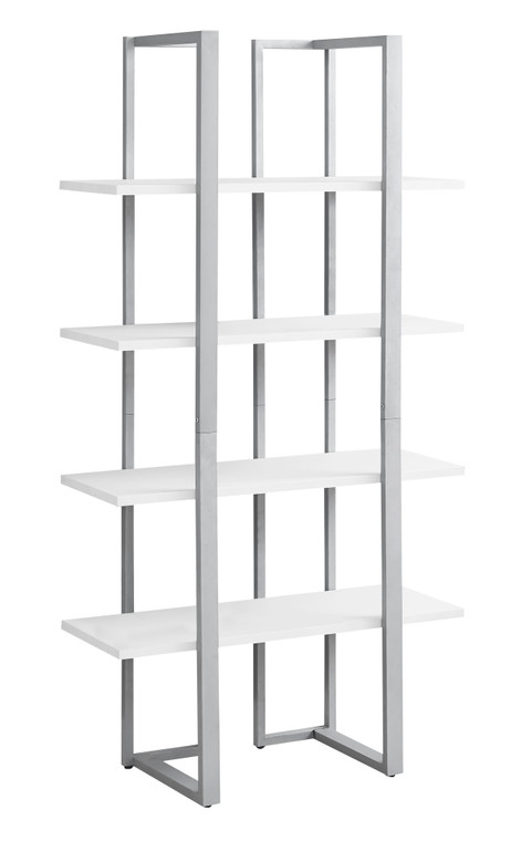 Homeroots 60" 4 Tier Bookcase Whitewithsilver Metal 333433