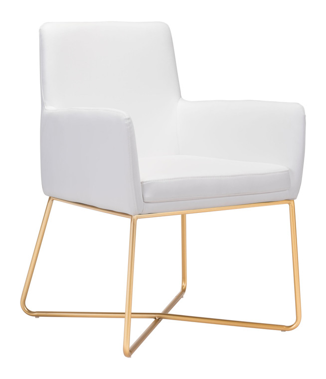 Homeroots 24.4" X 24.8" X 33.9" White, Leatherette, Painted Metal, Arm Chair 364522