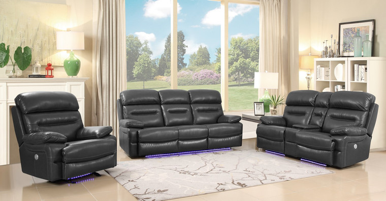 Homeroots 210" X 120" X 123" Gray Power Reclining Sofa Set 366320