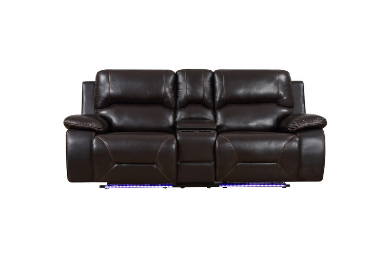Homeroots 77" X 40" X 40" Brown Power Reclining Console Loveseat 366347