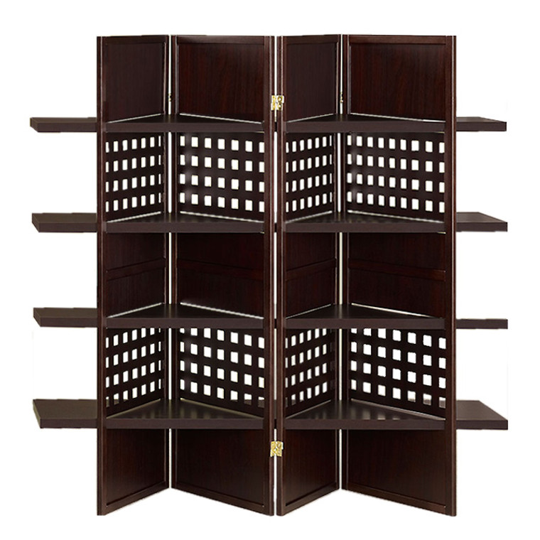Homeroots 59" X 1" X 71" Brown, Wood, 4 Panel, Shelf Display Screen 370392