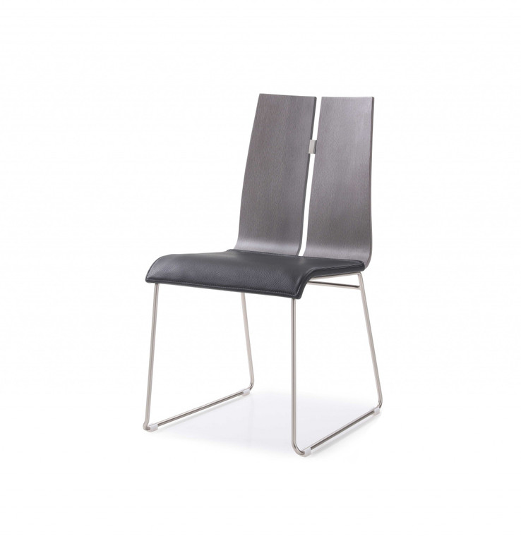 Homeroots Gray And Black Faux Leather Metal Dining Chair 370644