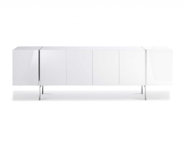 Homeroots 95" X 17" X 30" White Stainless Steel Buffet 370757