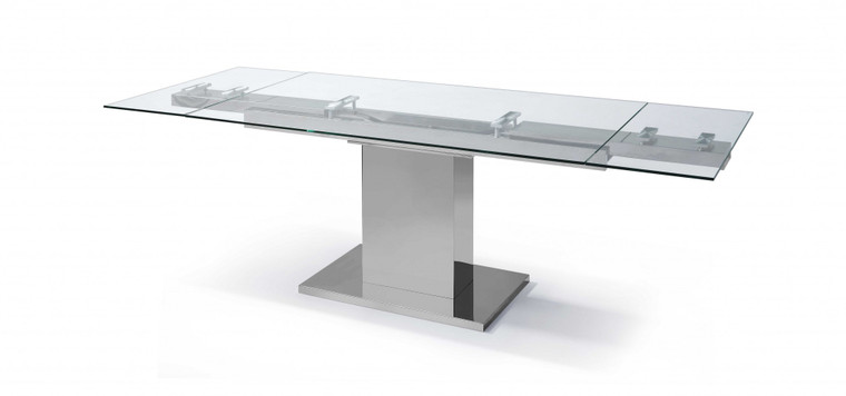 Homeroots 55" X 35" X 30" Clear Glass Stainless Steel Extendable Dining Table 372064