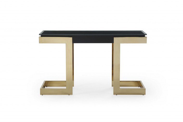 Homeroots 52" X 18" X 43" Black Polished Gold Stainless Console Table 372164