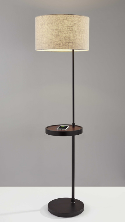 Homeroots 17" X 17" X 63.5" Black Metal Wood Wireless Charging Shelf Floor Lamp 372633