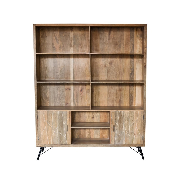 Homeroots 17" X 68" X 82" Natural Tones Iron Wood Large Bookshelf 373075
