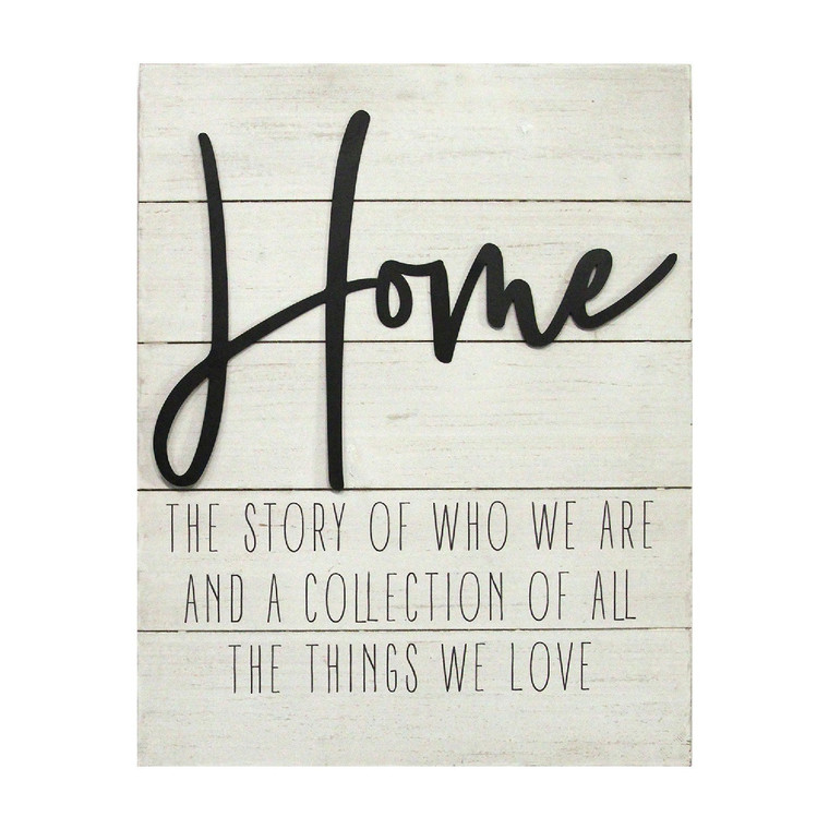 Homeroots "Home" White Wood Metal Wall Decor 373180