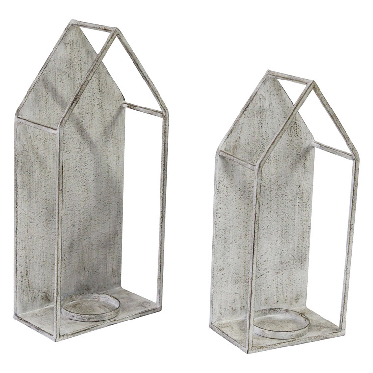 Homeroots S/2 Farmhouse Style Distressed Metal Candleholders 373234