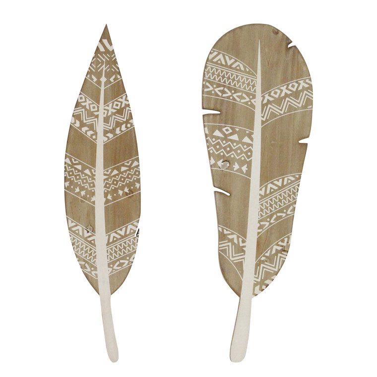 Homeroots Tribal Print Wood Feathers 3D Wall Art (Set Of 2) 373261