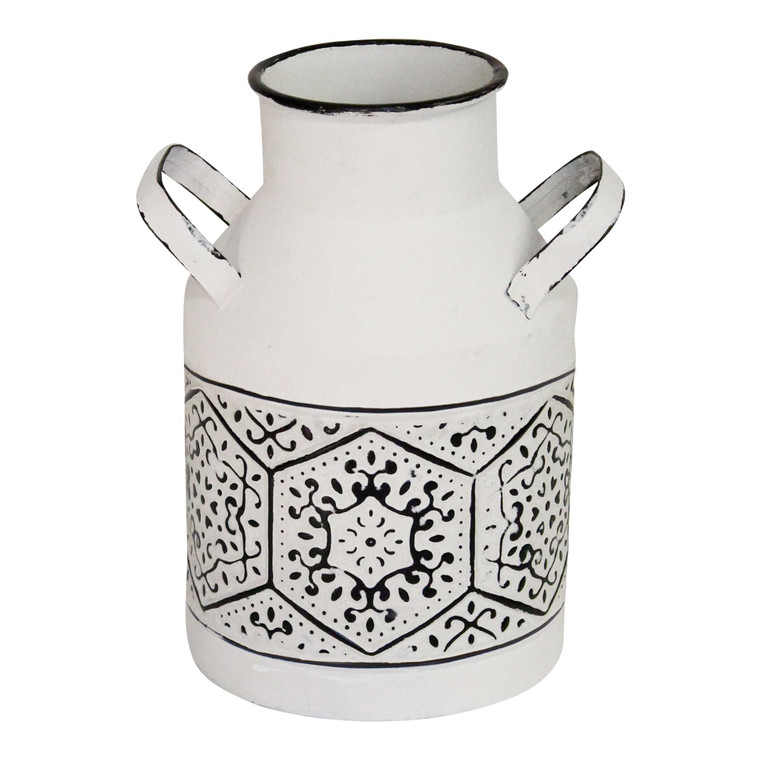 Homeroots 10" Black And White Metal Distressed Vase 373303