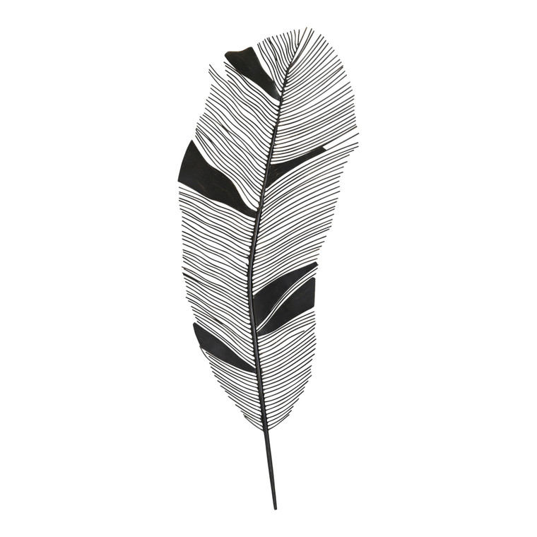 Homeroots Matte Black Metal Wall Feather 373388