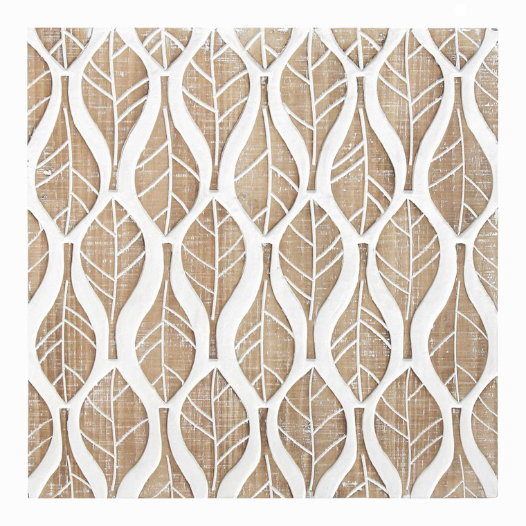Homeroots Carved Leaf White Wood Wall Decor 373390