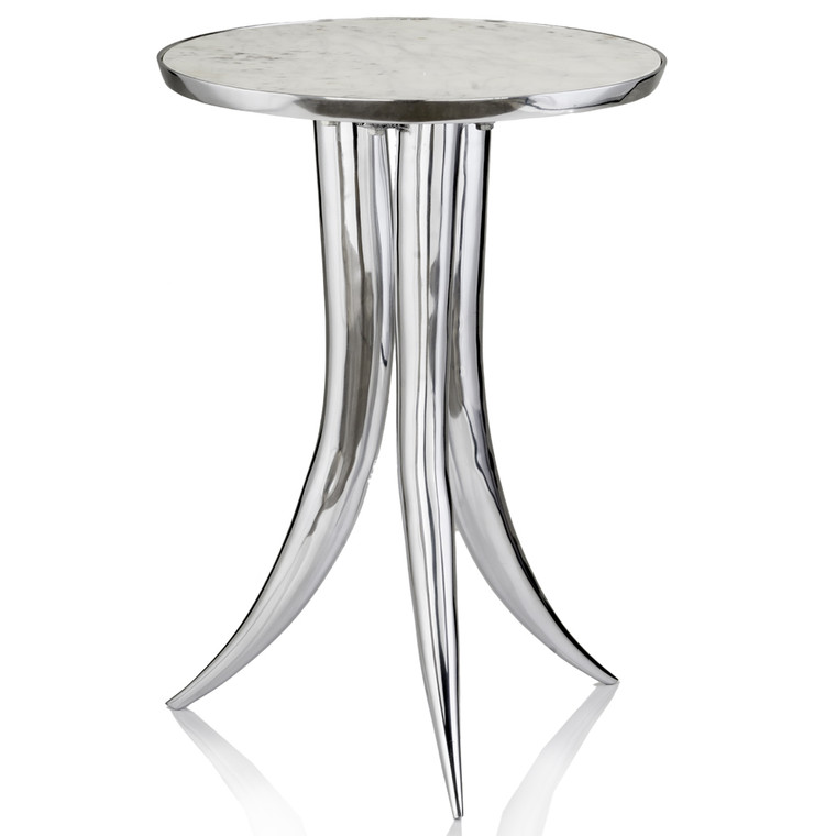 Homeroots 17" X 17" X 24" Silver & White Aluminum & Marble Table 373756