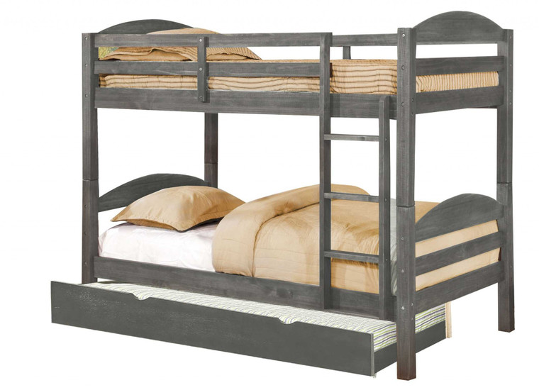 Homeroots 81" X 42.5" X 64.75" Grey Solid And Manufactured Wood Twin Or Twin Bunk Bed With Matching Trundle 373799