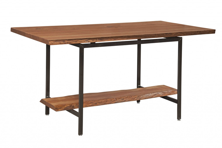 Homeroots Rectangular Natural Live Edge Cherry Wood And Black Steel Pub Table 373940