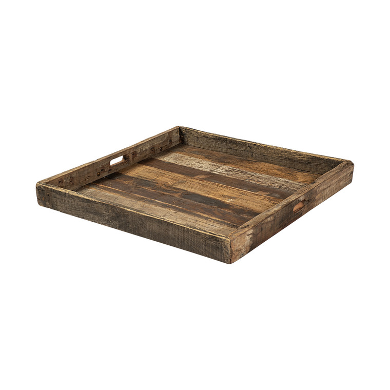 Homeroots Natural Brown Reclaimed Wood With Grains And Knots Highlight Tray 376043