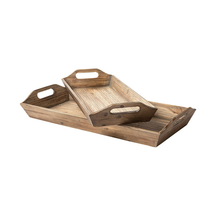 Homeroots S/2 Natural Brown Wood With Grains And Knots Highlight Trays 376054