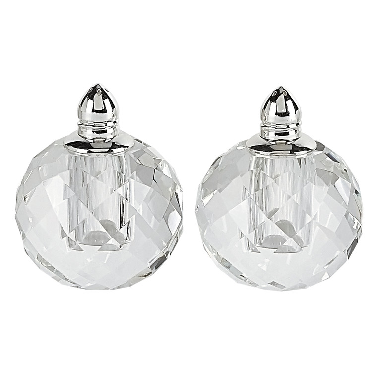 Homeroots Handcrafted Optical Crystal And Silver Rounded Salt & Pepper Shakers 376099