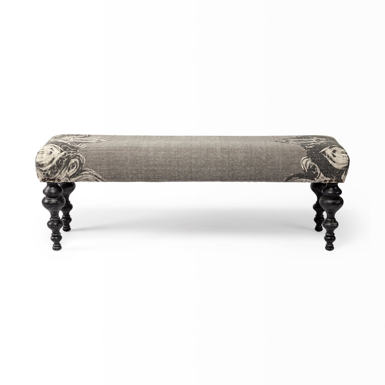 Homeroots Rectangular Solid Wood/Brown Finish W/ Upholstered Gray Seat Dark Wood Legs Accent Bench 376181