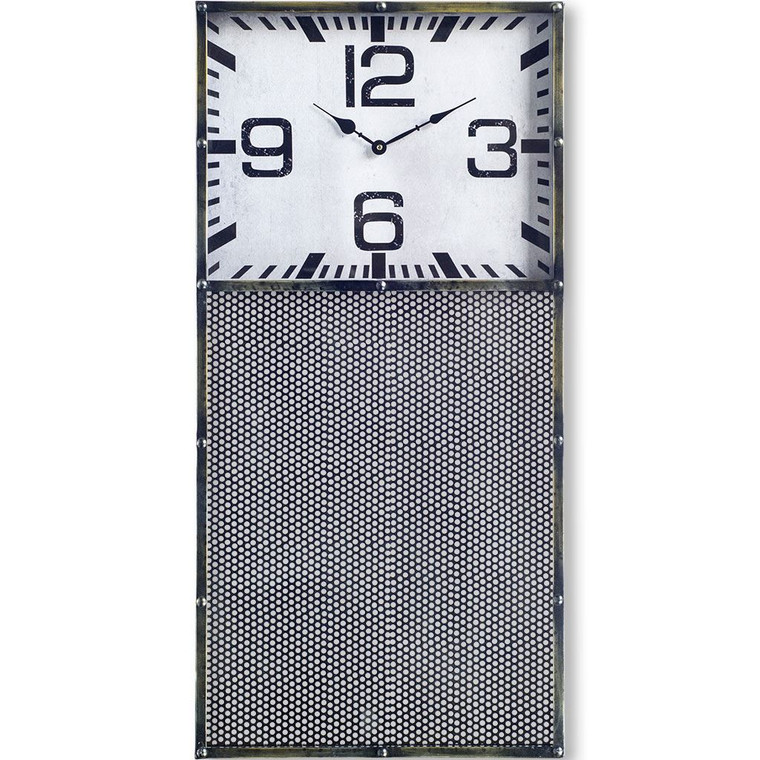 Homeroots Rectangular Gray Industrial Stylewall Clock W/ Metal Panel 376209