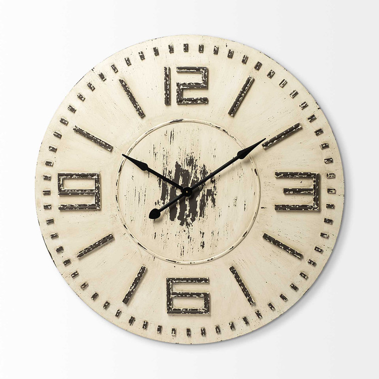 Homeroots 42" Round Oversized Farmhouse Wall Clock W/ Metallic Hands 376236