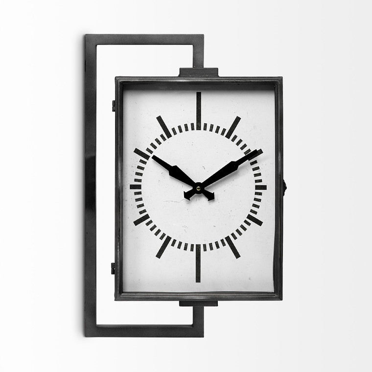 Homeroots Rectangular Large Black Industrial Style Wall Clock 376249