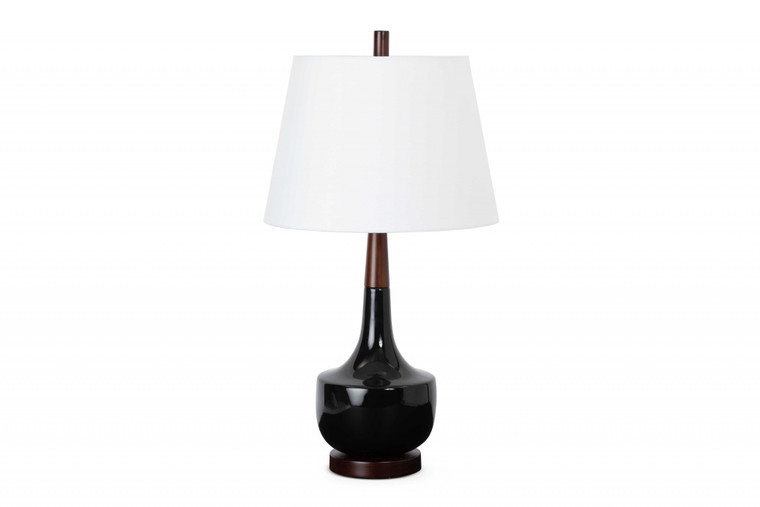 Homeroots Set Of 2 - Black Ceramic Wood Retro Table Lamp 376256