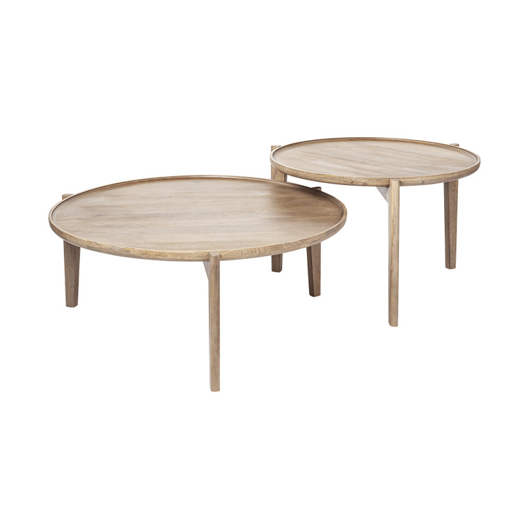 Homeroots S 2 39.5" & 31.25" Round Solid Wood Nesting Coffee Tables 376283